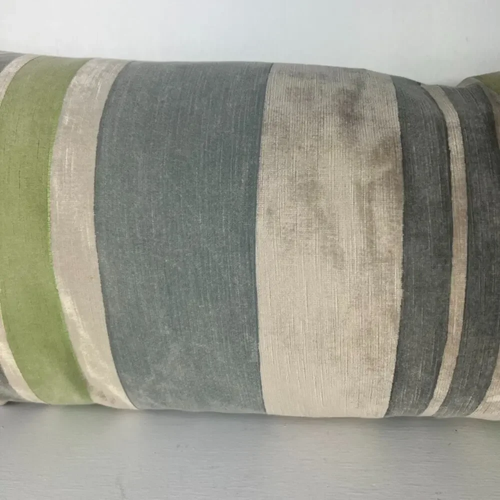 Galbraith and Paul Pillow Hand Block 30X13 Multi stripe Mist/Citron Velvet Down